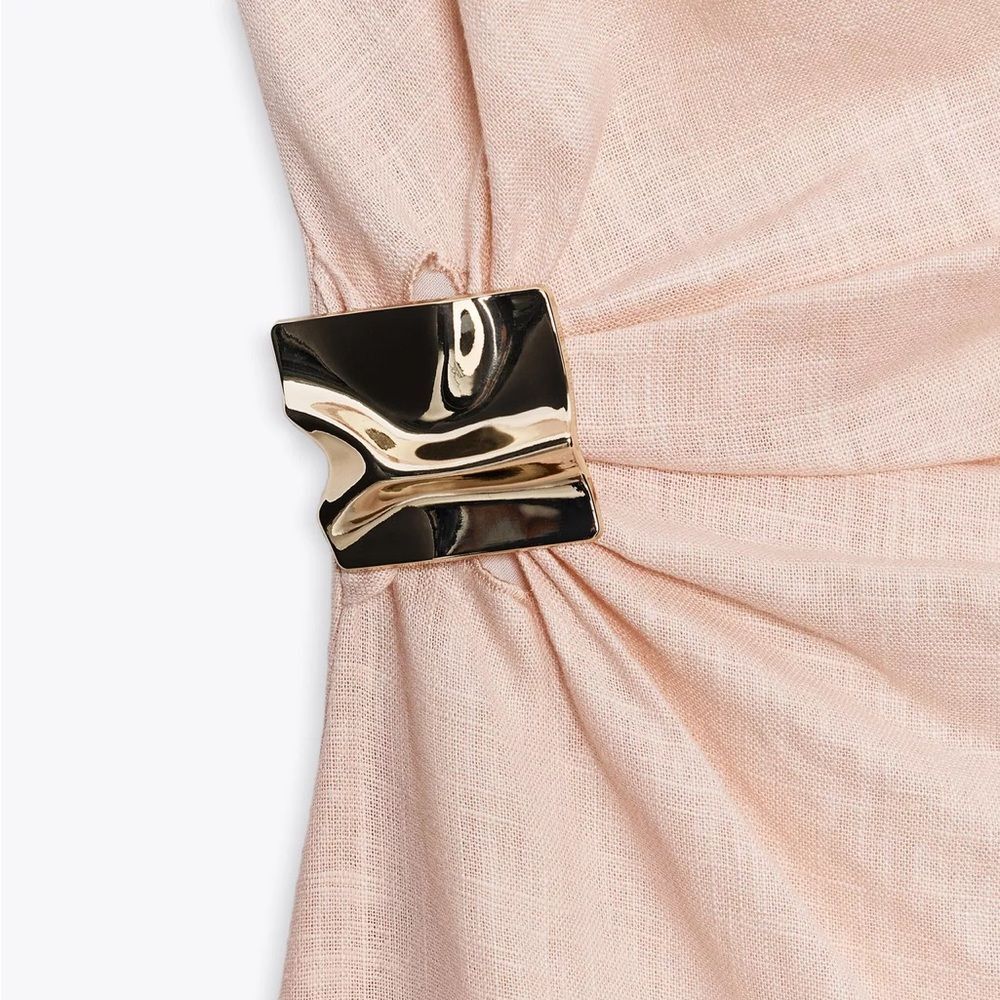 ZARA ASYMMETRIC LINEN-BLEND MIDI DRESS WITH APPLIQUÉ - Picture 7 of 10